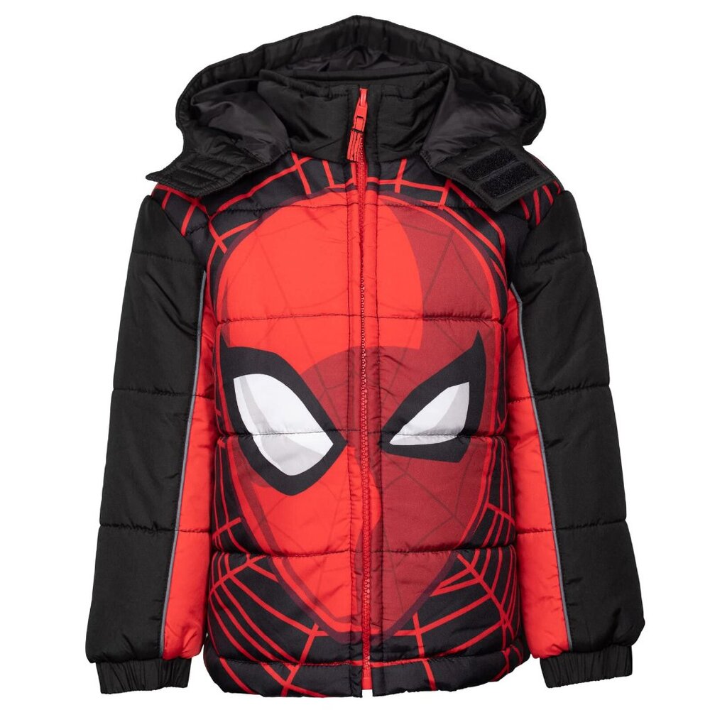 NWT Marvel Spider-Man Toddler Boys Zip Up Puffer Jacket Red/Black 4T